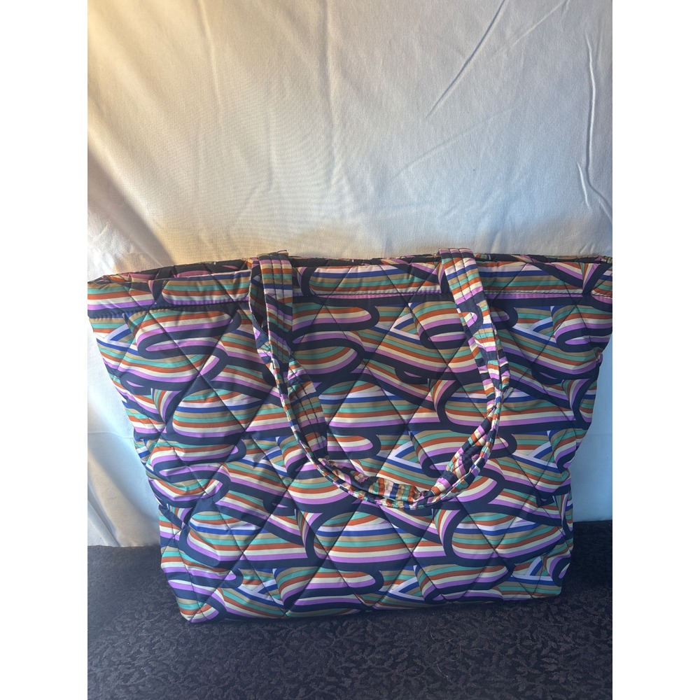 Vera Bradley Quilted Tote Bag Multi Color Geometric Stripe Large Shoulder Bag